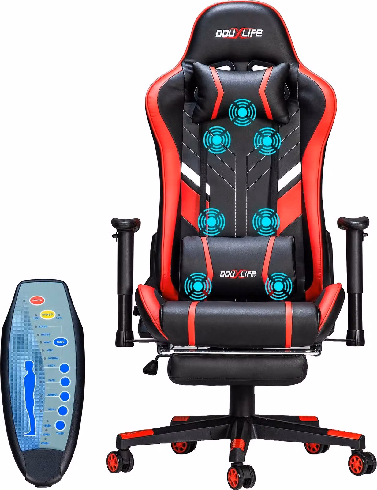 Sedia da gioco, funzione massaggio, design ergonomico, ROSSO