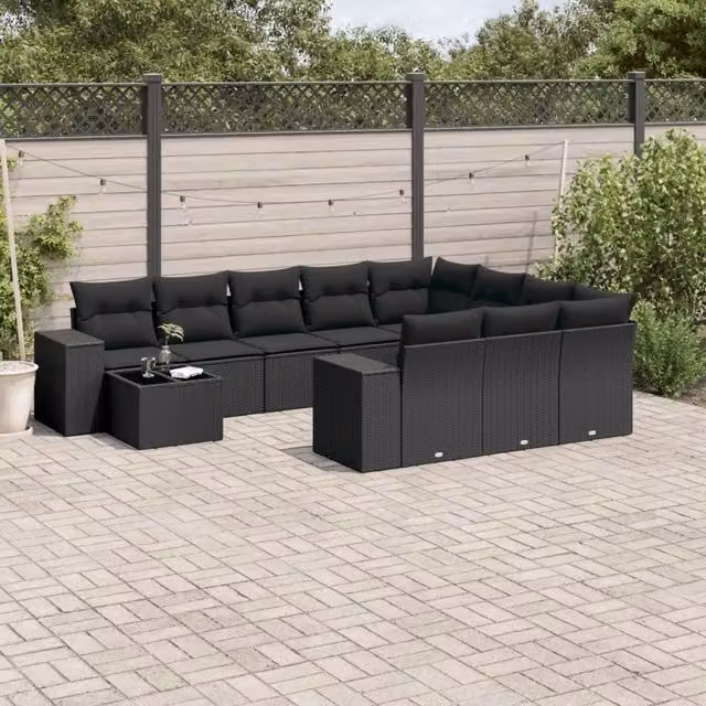 Set Divani da Giardino 11 pz con Cuscini in Polyrattan Nero 3255462