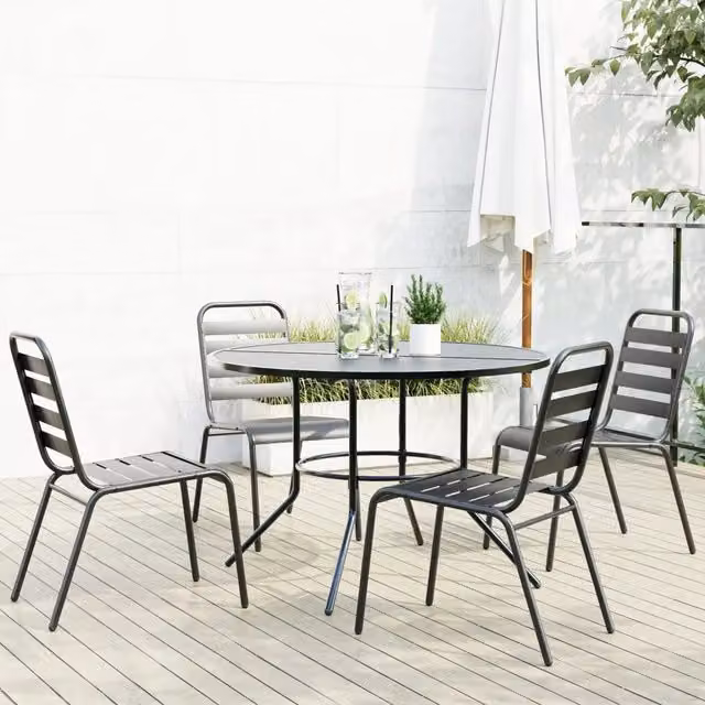 Set di 5 sedie da giardino vidaXL in acciaio verniciato antracite con design moderno e impilabile – 1