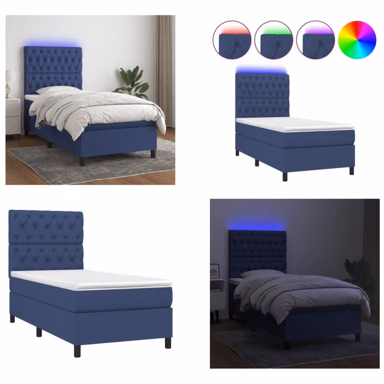 vidaXL Letto a molle con materasso e tessuto LED Blue 80x200 cm - Letto a molle - Boxspringbetten - Bett - Schlafzimmermöbel