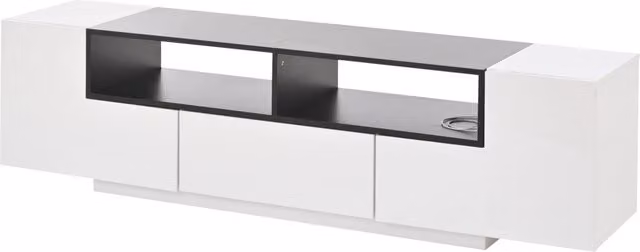 Mobile Stand Falegnameria con LED, 180x40x48 cm, Bianco Lucido, Supporto TV fino a 75 pollici con Cassetto e Mensole a L