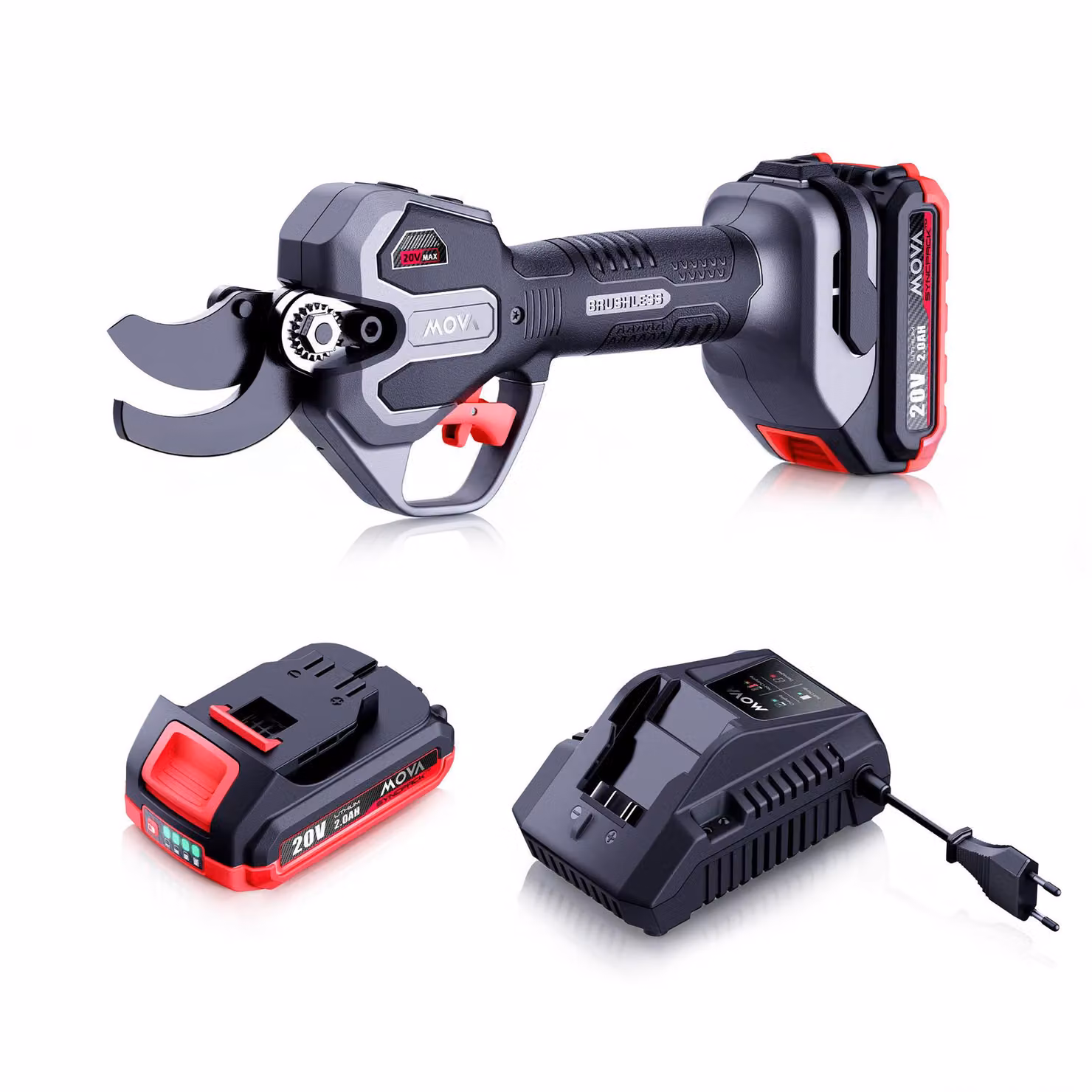 MOVA GPS201: forbici da giardino a batteria da 20 V, forbici per vite senza spazzole, con batteria da 2,0 Ah inclusa, larghezza di taglio 28-38 mm