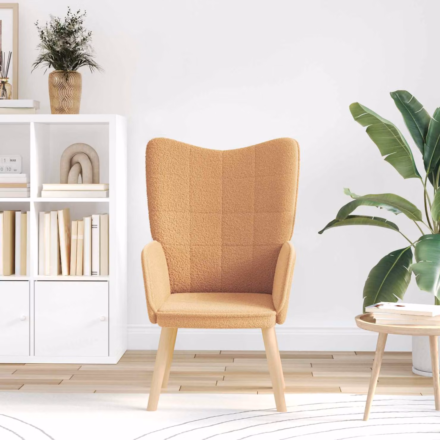 Poltrona lounge moderna vidaXL in tessuto beige con braccioli, L: 62 cm, P: 67 cm, H: 95,5 cm