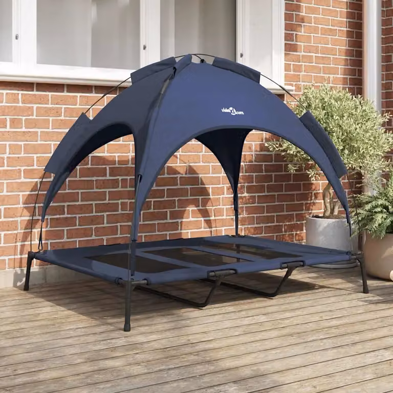 Letto per cani vidaXL blu navy con struttura in metallo e tetto rimovibile L: 122 cm, P: 93 cm, H: 106,5 cm