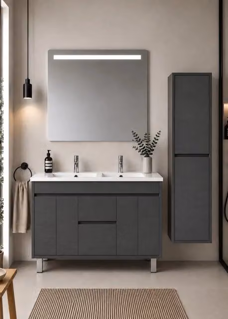 Mobile bagno con lavabo ORIGENBATH ISQUIA senza specchio 120x45 cm doppio lavabo grafite con colonna