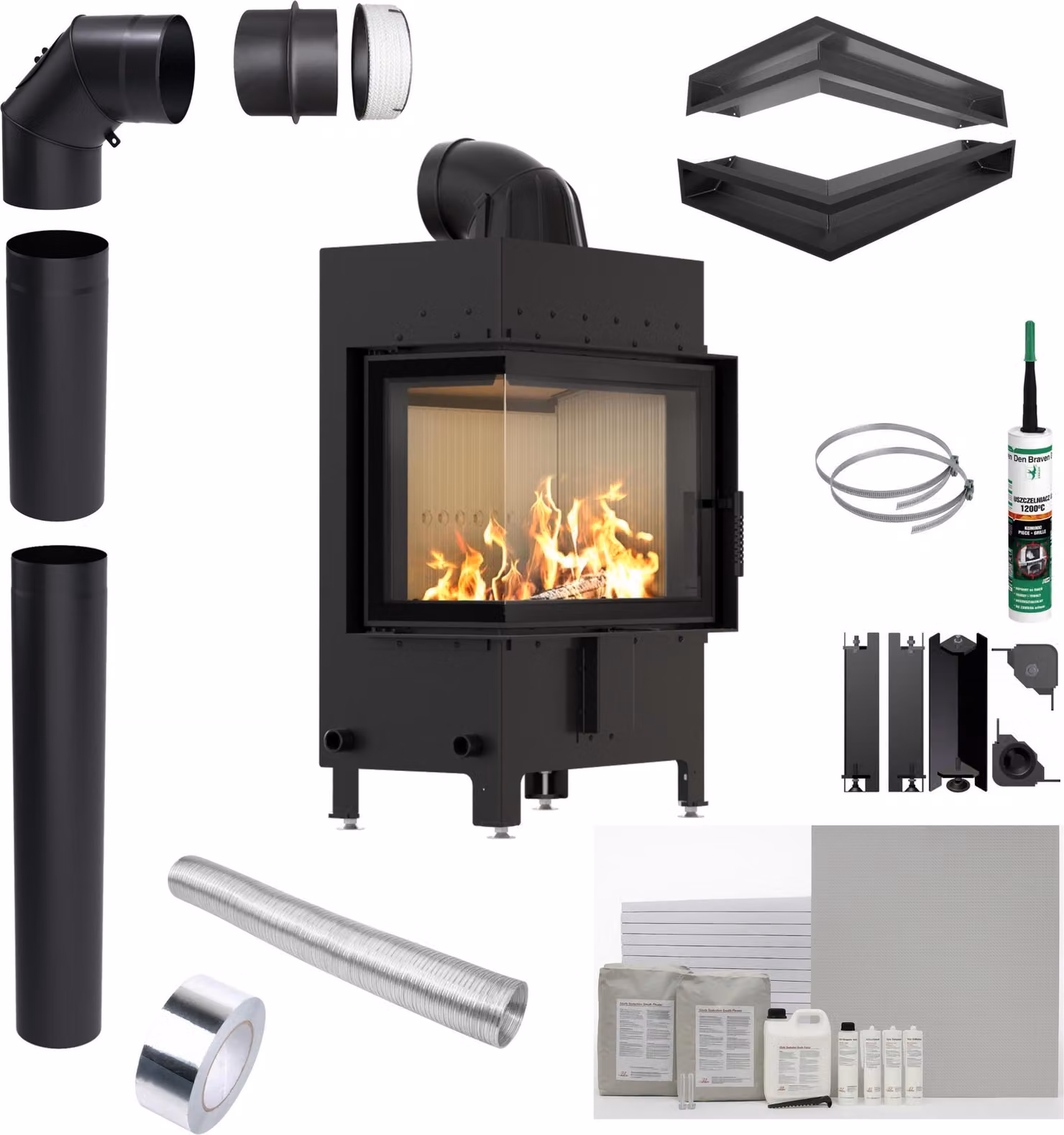 Inserto per caminetto ad aria KRATKI LUCY Sinistra 12 kW Ø 200 Montaggio incorporato