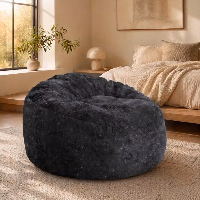 Poltrona a sacco ergonomica REDOM in flanella nera L: 50 cm, P: 41 cm, H: 31 cm – 1