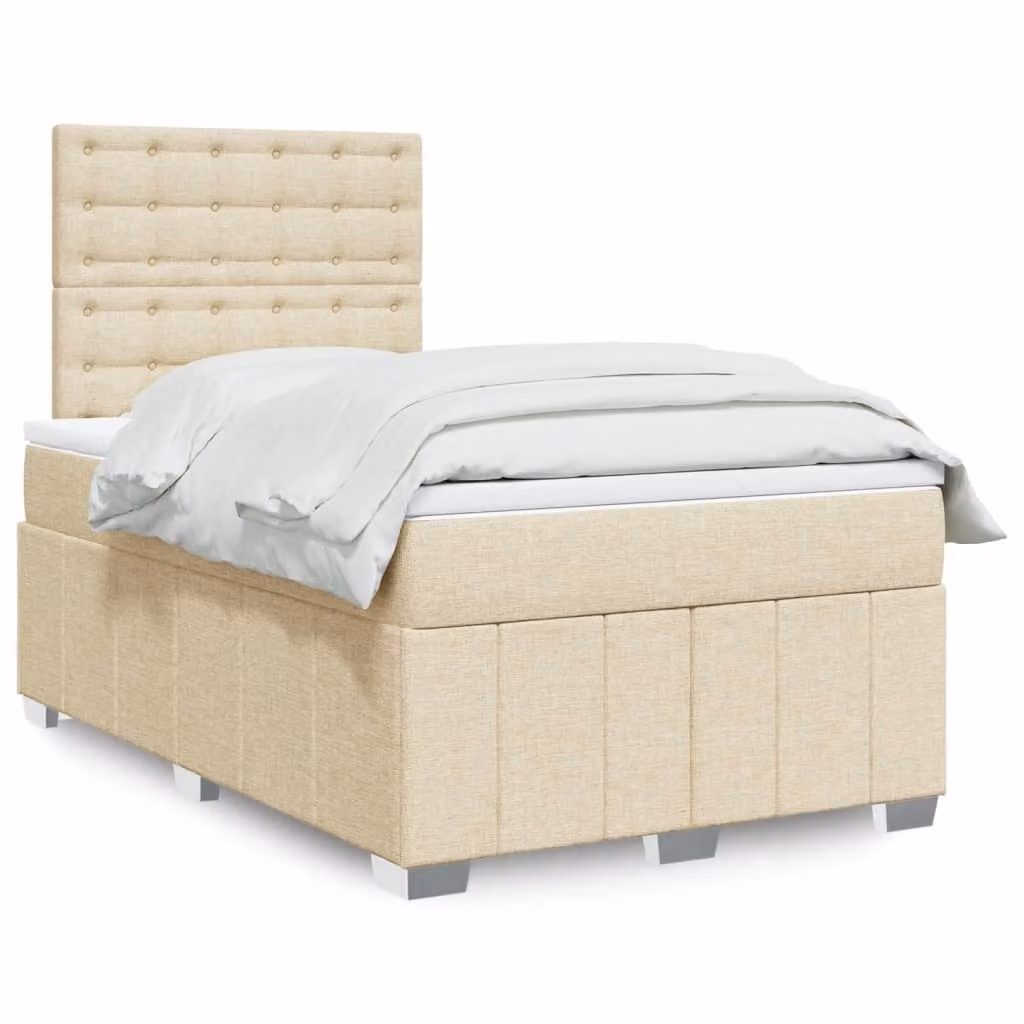 vidaXL Giroletto a Molle con Materasso in Tessuto Beige e Bianco L/P: 120 x 200 cm