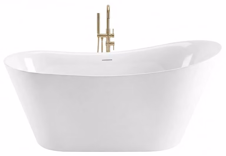 Vasca Da Bagno Freestanding Rea Lusso Slim 170 Con Cappuccio Della Spina In Oro Spazzolato Bianco