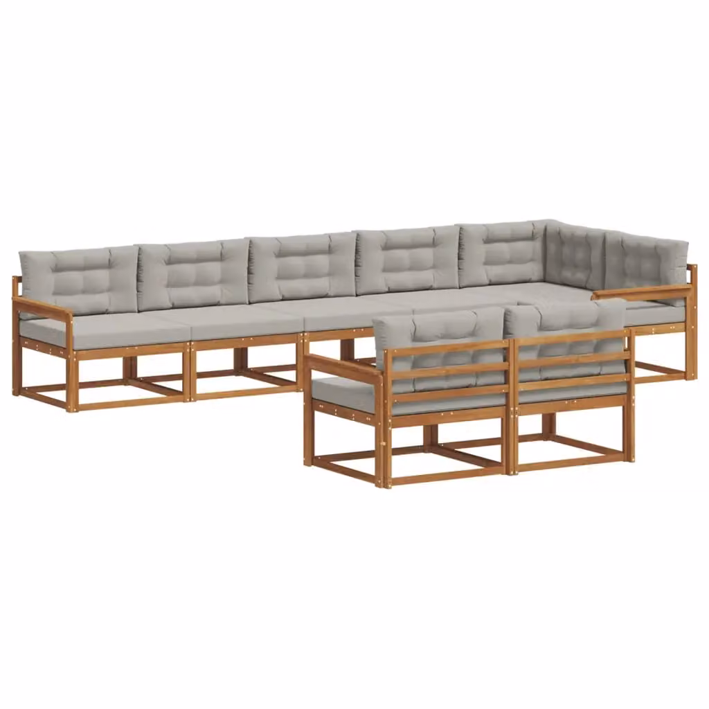 Set di divani da esterno a L vidaXL in legno di acacia con cuscini beige e grigi – 2