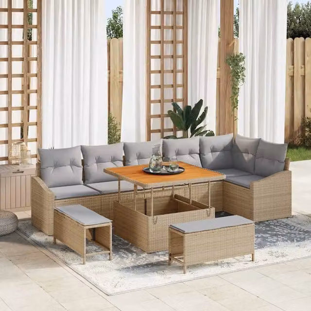 Set Divano da Giardino 9 pz Beige polyrattan 3362667