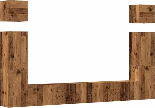 Set di 6 pezzi Mobile TV da parete in legno antico color marrone per soggiorno – 1