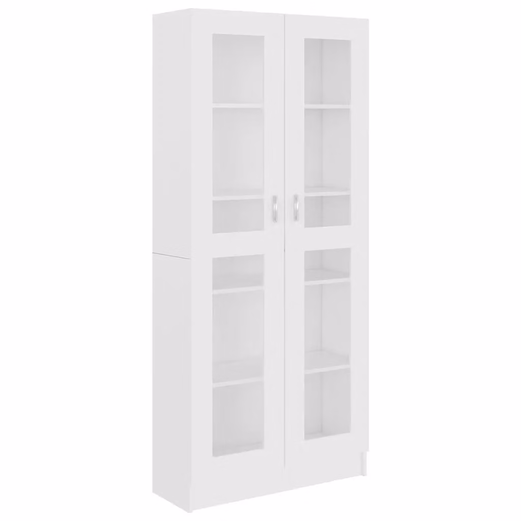 Armadietto Vetrina vidaXL Bianco con Ante in Vetro e Ripiani Interni L: 82,5 cm, P: 30,5 cm, H: 185 cm – 2