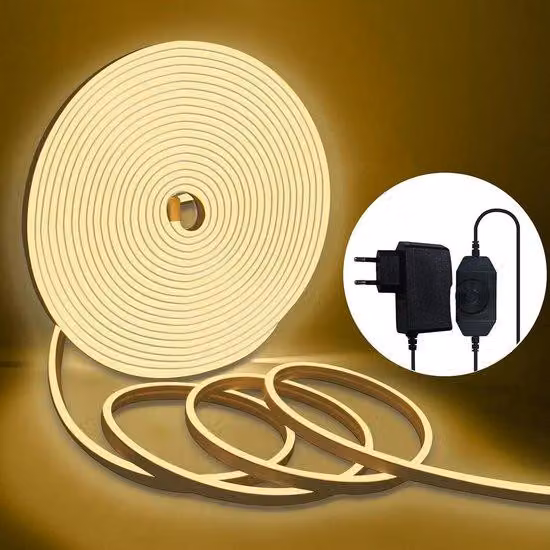 Striscia LED neon bianco caldo, 1200 LED, flessibile, per applicazioni fai da te, terrazza, cucina, camera da letto, 10 metri, 24 V, non dimmerabile, IP65, resistente all'acqua