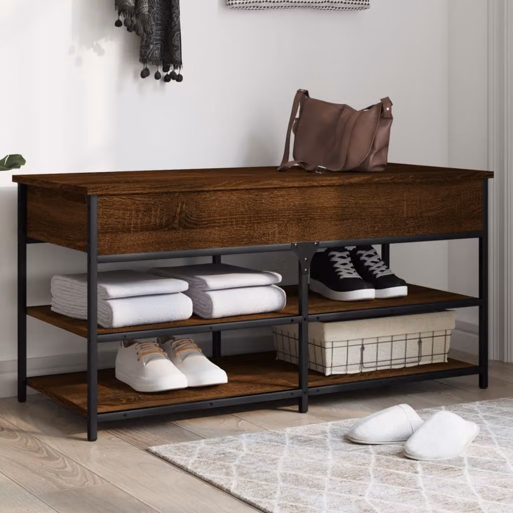 Panca porta scarpe vidaXL in legno multistrato color rovere marrone, L 100 x P 42,5 x H 50 cm