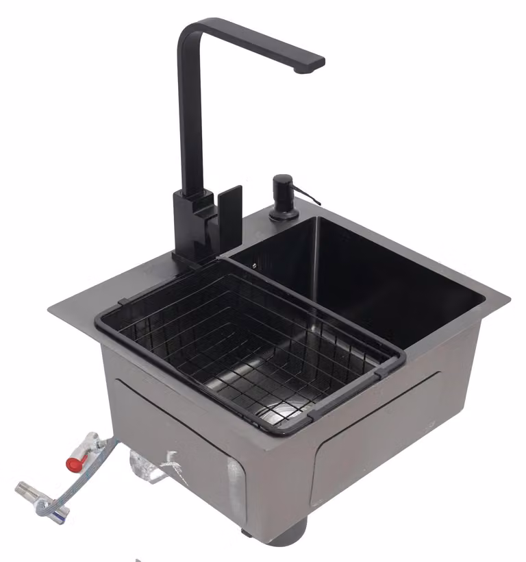 Lavello da cucina, acciaio inossidabile, compatibile con diverse installazioni, colore nero