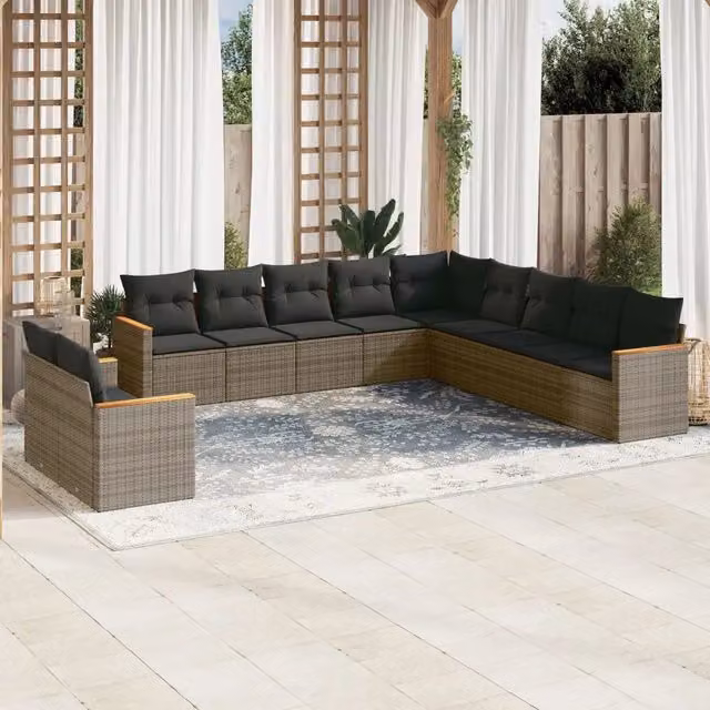 Set Divani da Giardino 11 pz con Cuscini in Polyrattan Grigio 3226130