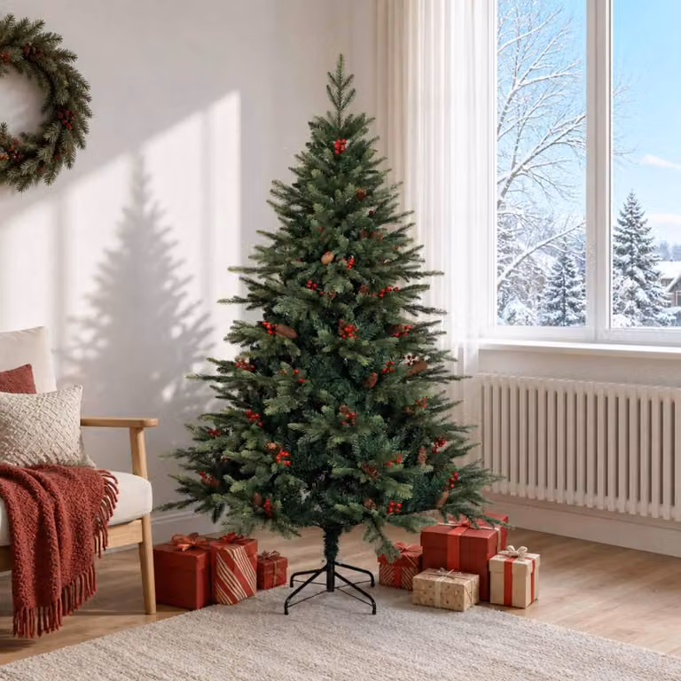 Albero di Natale artificiale pieghevole, altezza 180 cm, realizzato in PVC e metallo