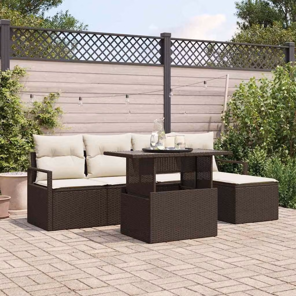 Maison Exclusive - Set da giardino composto da 6 pezzi, divano in rattan sintetico marrone