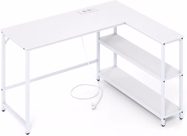 Scrivania da gaming moderna a forma di L con struttura in metallo e stazione di ricarica, colore bianco – 1