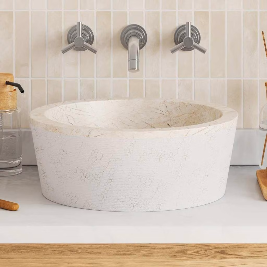 Lavandino Crema Ø40x15 cm in Marmo
