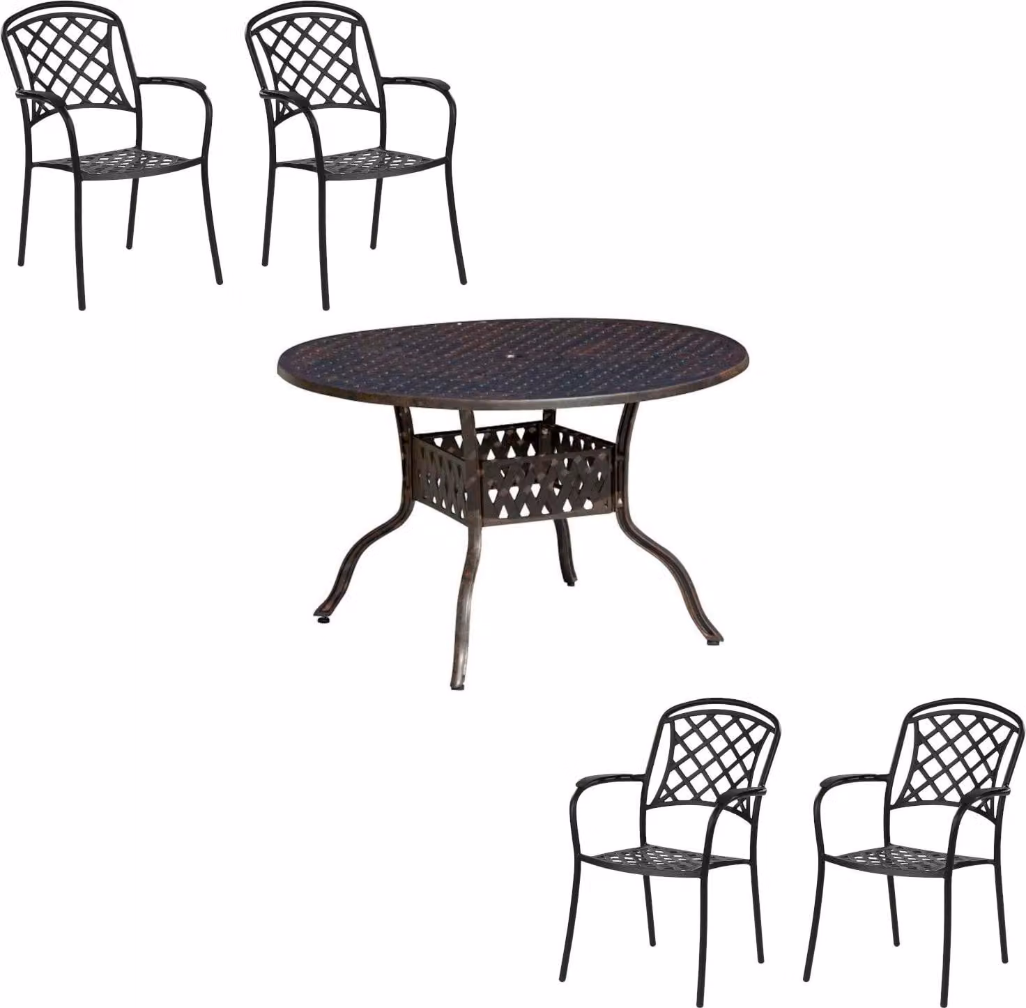 Inko Set da salotto 5 pezzi in alluminio pressofuso bronzo Tavolo Ø 120 cm con 4 poltrone
