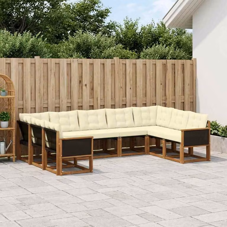 Set di divani da esterno vidaXL a forma di U composto da 9 pezzi in legno di acacia con cuscini beige e crema