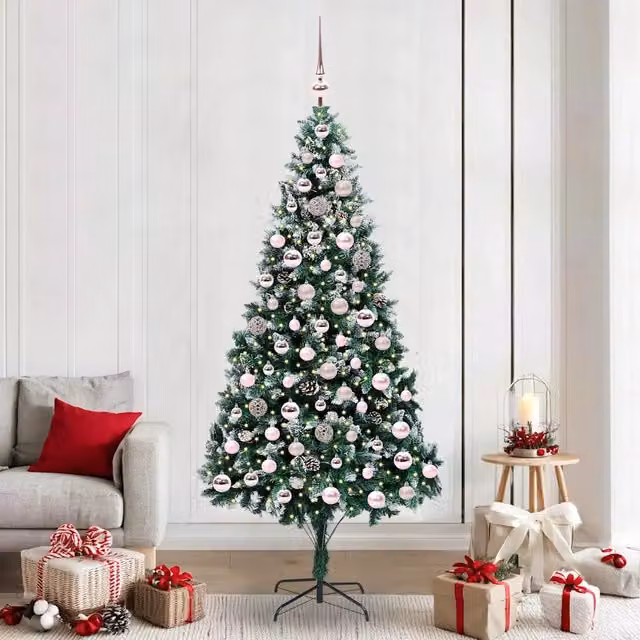 Albero di Natale artificiale verde vidaXL con 300 LED luce bianca calda in PVC e metallo, Altezza: 210 cm – 1