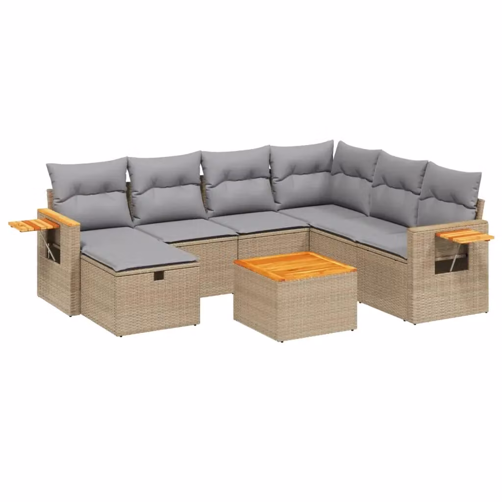 vidaXL Set Divano da Giardino 8 pz a Forma di L con Cuscini Beige e Grigio in Polyrattan e Acciaio – 2