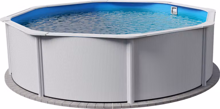 Piscina rotonda a parete in acciaio, dimensioni selezionabili, profondità 120 cm, acciaio 0,4 mm bianco, lamina 0,3 mm blu, sovrapposizione Piscina rotonda a parete in acciaio Classic (corrimano largo) 300x120cm, acciaio 0,4 mm bianco, lamina 0,3 mm blu,