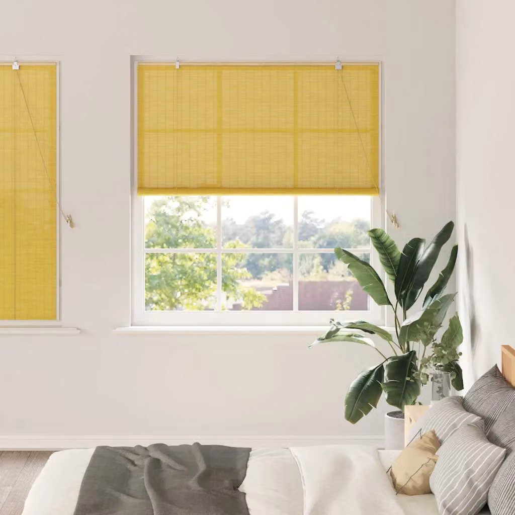Tenda a rullo vidaXL in bambù giallo semi-trasparente, L: 140 cm, H: 160 cm