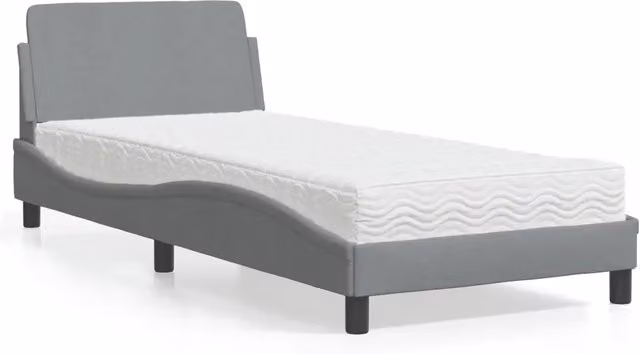 Letto con Materasso-Struttura Letto con Materasso Dover Grigio Chiaro 90x190 cm in Tessuto