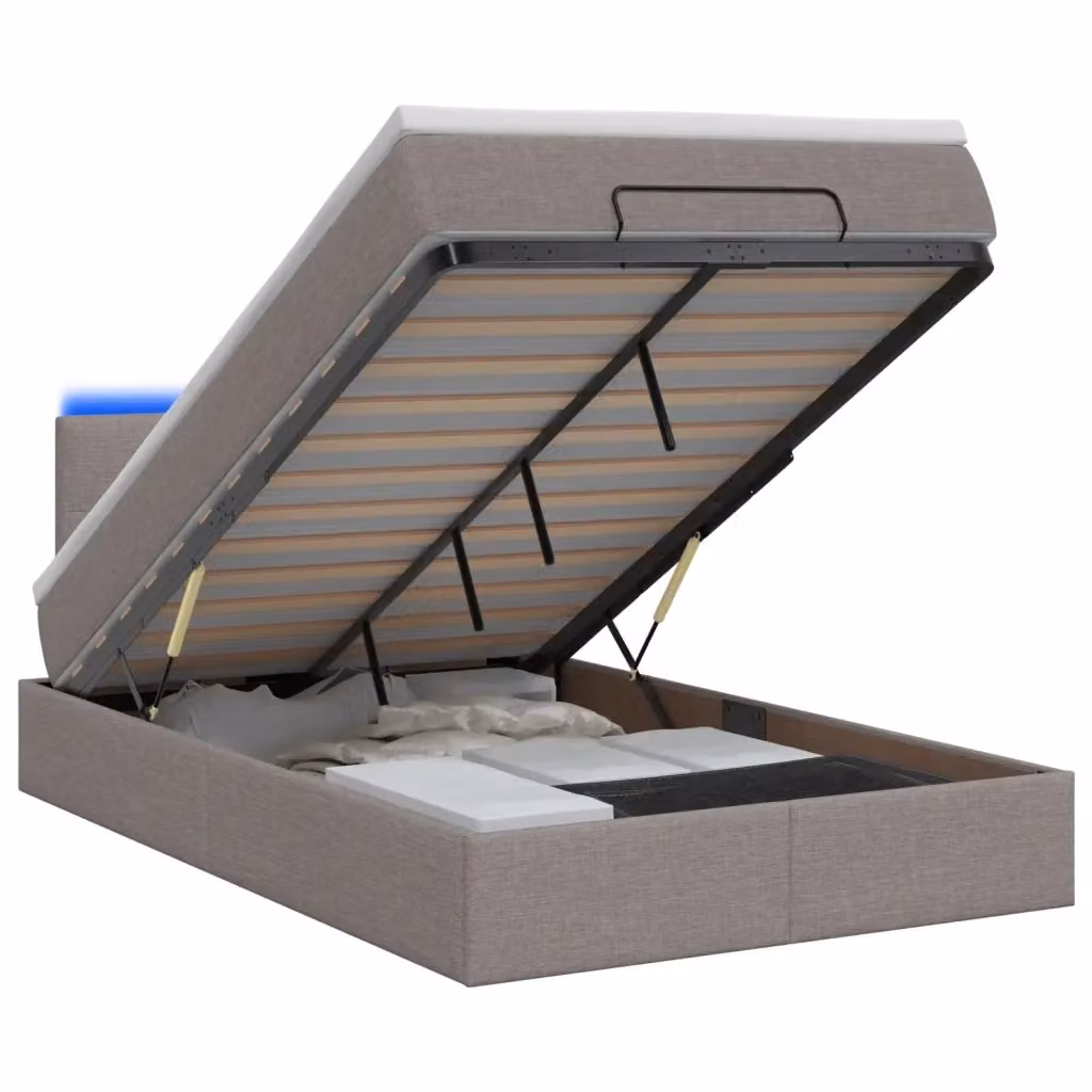 Letto Ottomano con Materasso Ibrido e Illuminazione LED vidaXL, Colore Beige/Grigio, L/P/H: 120 x 200 x 88 cm – 2