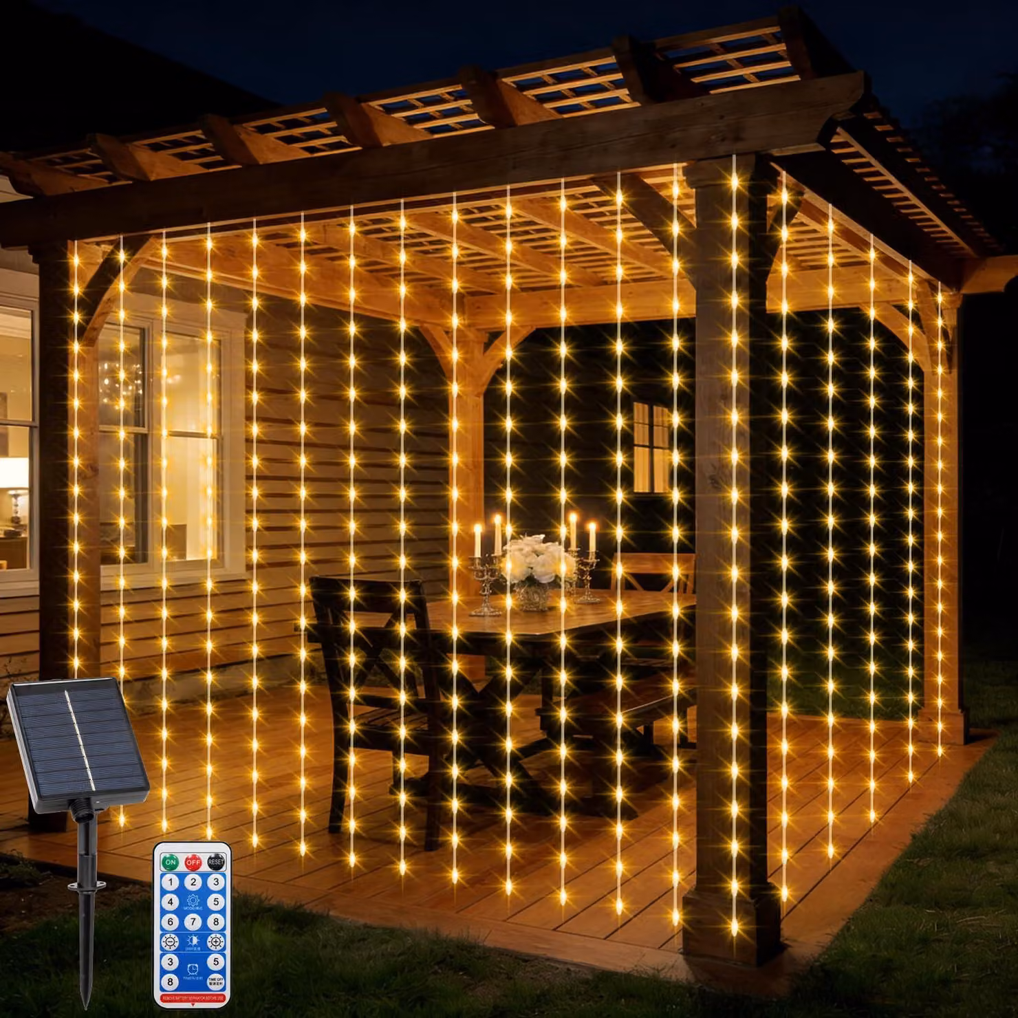 Striscia luminosa a LED per decorazioni, dimensioni 2x2 metri, 200 luci bianco caldo, con timer e telecomando