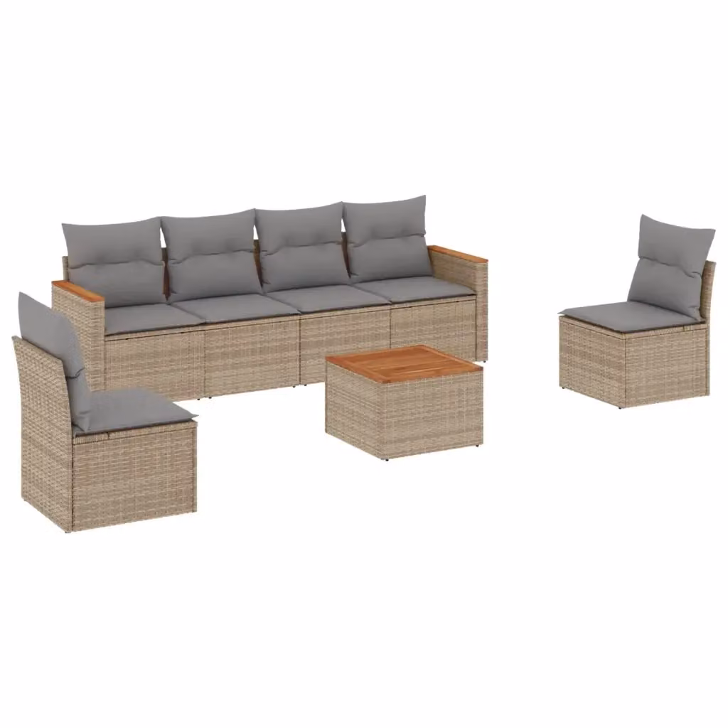 vidaXL Set Divani da Giardino 7 pz in Polyrattan con Cuscini Beige e Grigio e Tavolino da Esterno – 2