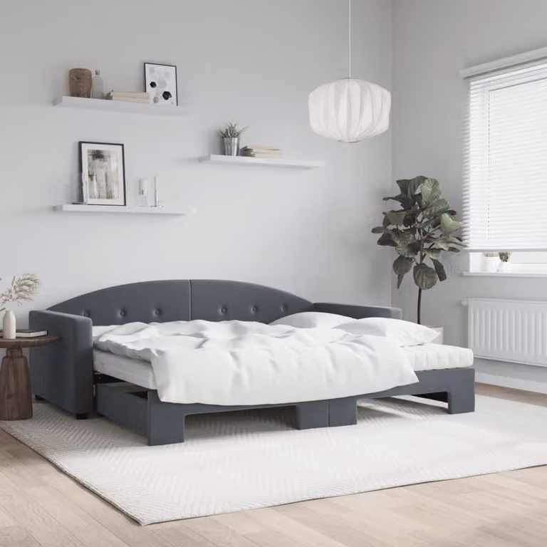 Divano Letto Estraibile vidaXL in Velluto Grigio con Materasso 90x200 cm