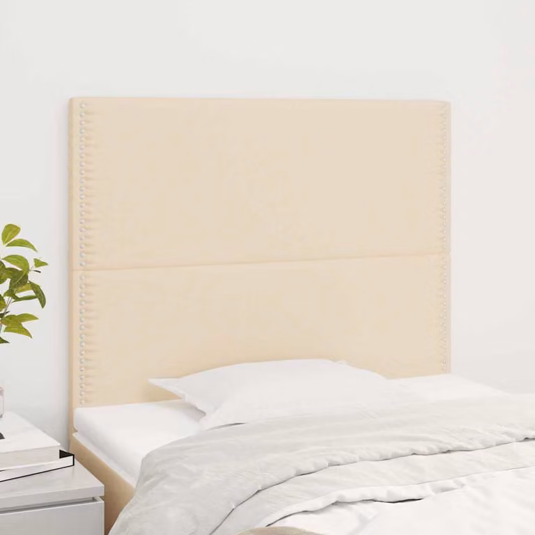 Testiera per letto vidaXL in tessuto beige con struttura in legno e MDF, L: 90 cm, P: 5 cm, H: 118-128 cm