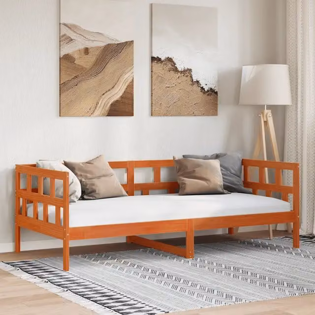 Dormeuse senza Materasso-Divano Letto-Struttura Letto Marrone Cera 80x200 cm Legno di Pino 466239