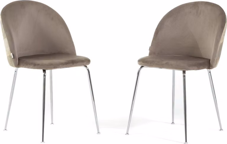 Set di 2 sedie da pranzo imbottite in velluto decorato, gambe in metallo, design elegante per cucina, sala da pranzo, bar e ristoranti SARA - Taupe/Silver