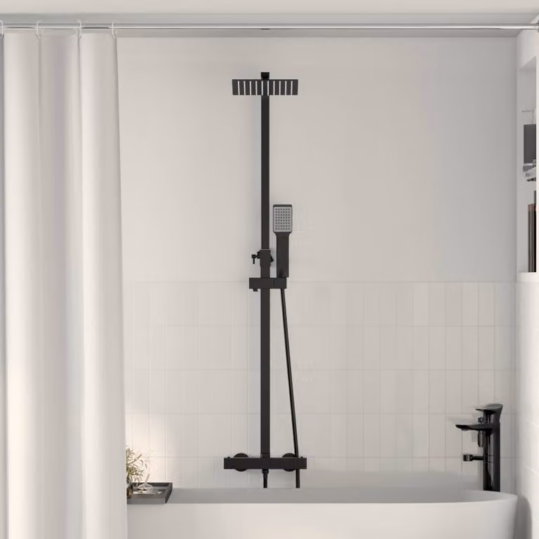 Set di Sistema Doccia Termostatico vidaXL in Acciaio Inox Nero Opaco con Colonna Rigida e Doccetta, L/P/H: 25,5 x 46 x 123 cm