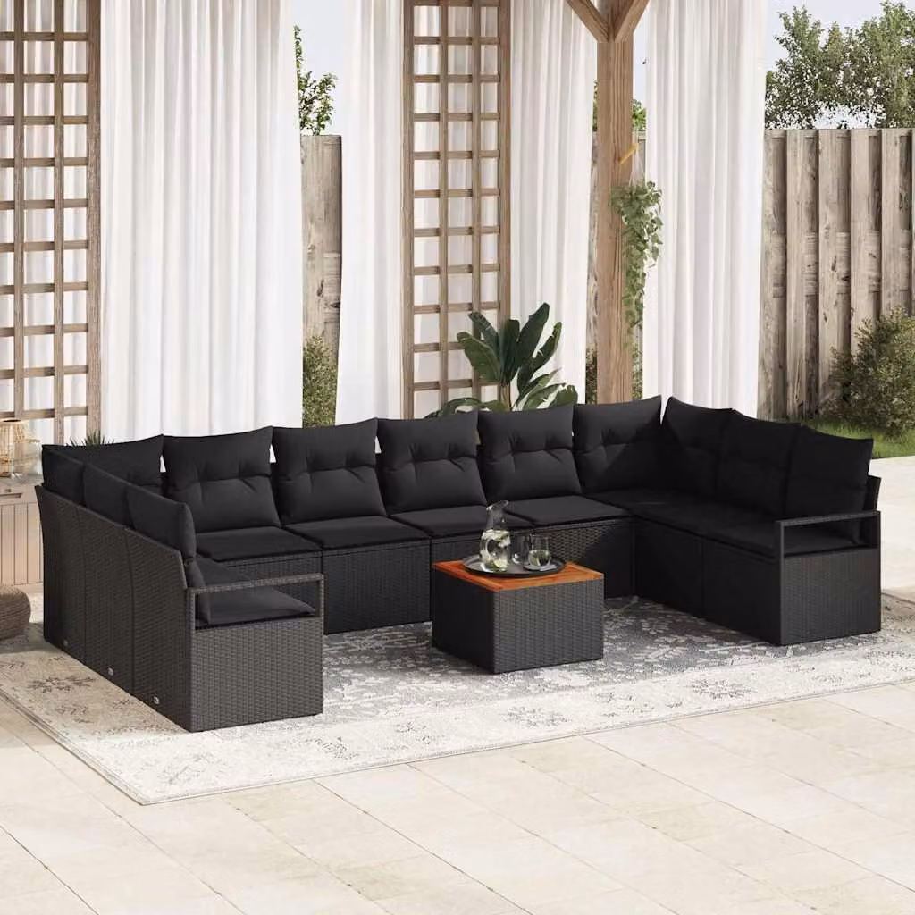 Maison Exclusive - Set da giardino composto da 11 pezzi, divano in rattan sintetico nero