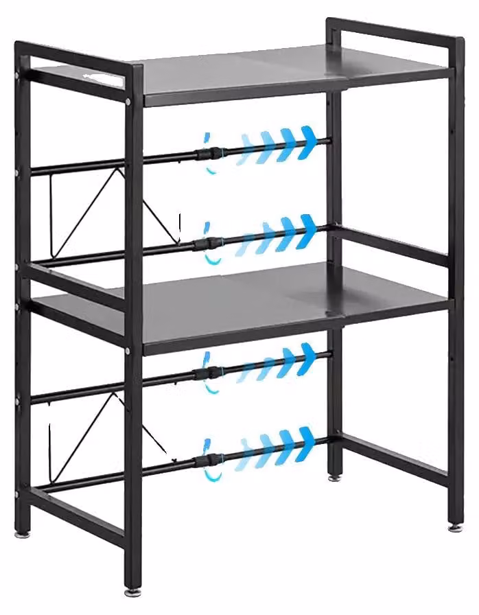 Organizer da cucina, design espandibile, struttura robusta, nero, a 3 ripiani