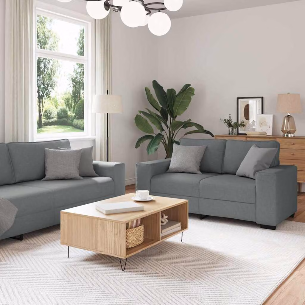 Set di divani da soggiorno vidaXL composto da 3 pezzi in tessuto grigio con cuscini inclusi