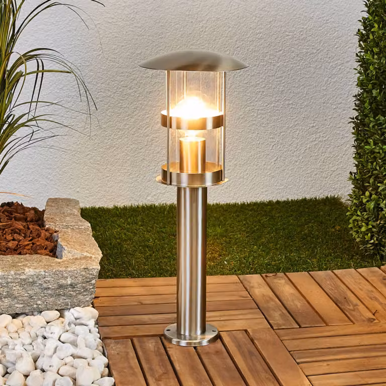 Lampioncino Lindby Noemi, grigia, acciaio inossidabile, 50 cm, IP44 Noemi, Alluminio / Grigio / Zincato, Acciaio Inox, Moderno, Lampada da esterni