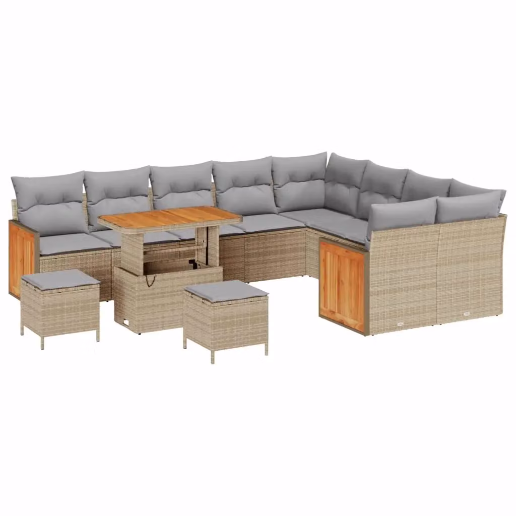 Set Divano da Giardino Moderno vidaXL a Forma a U con Cuscini e Tavolino, 12 Pezzi, Grigio e Beige – 2