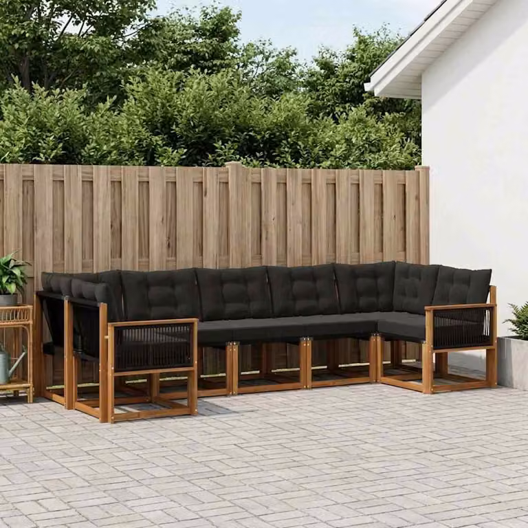 Set di divani da esterno vidaXL 7 pz in legno di acacia con cuscini, colore marrone e nero