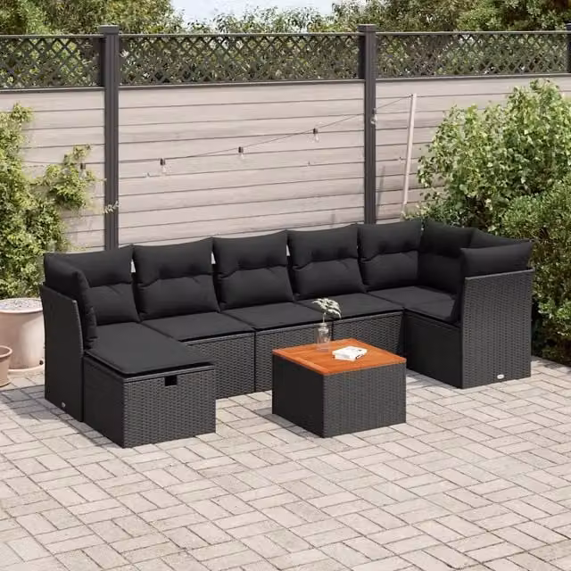 Set Divani da Giardino con Cuscini 8 pz Nero in Polyrattan 3264730
