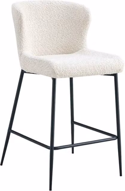 Sedia da bancone LISE Meublorama in tessuto bouclé bianco con piedini in metallo nero per cucina e soggiorno – 1