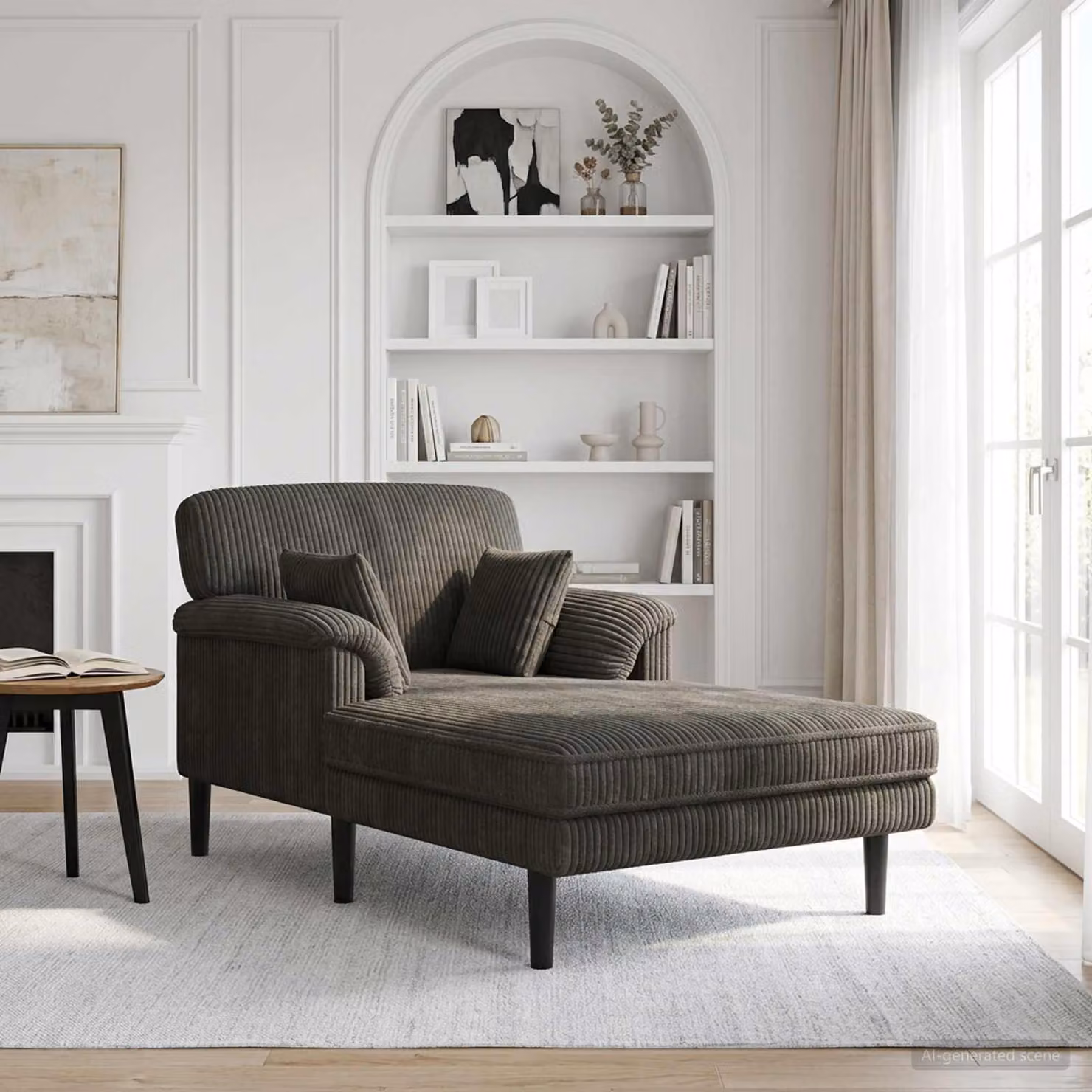 Chaise longue moderna vidaXL a forma di L in velluto a coste color antracite con cuscini inclusi e coperture rimovibili L/P/H: 174 x 101 x 90 cm
