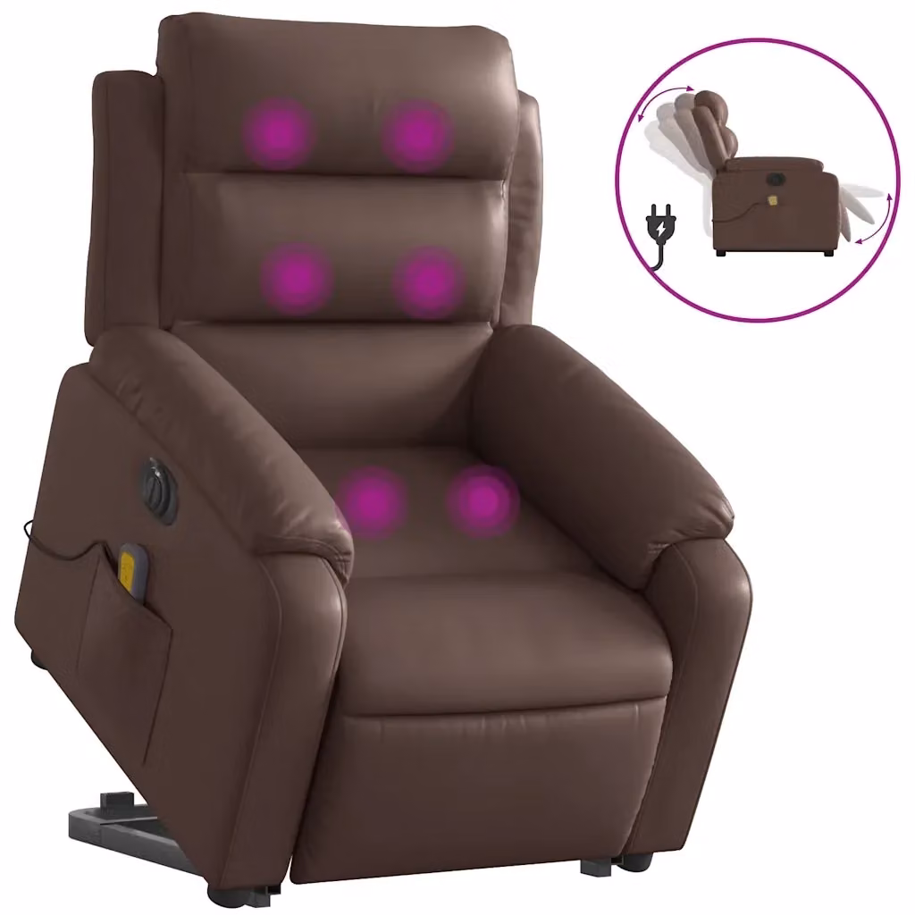 Poltrona Alzapersona Elettrica Reclinabile vidaXL in Similpelle Marrone con Braccioli – 2